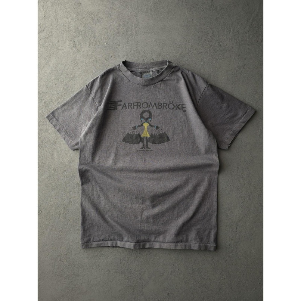 Vintage 1990s Far From Broke Shopping Addict Wild Oats Dyed Grey T-shirt L